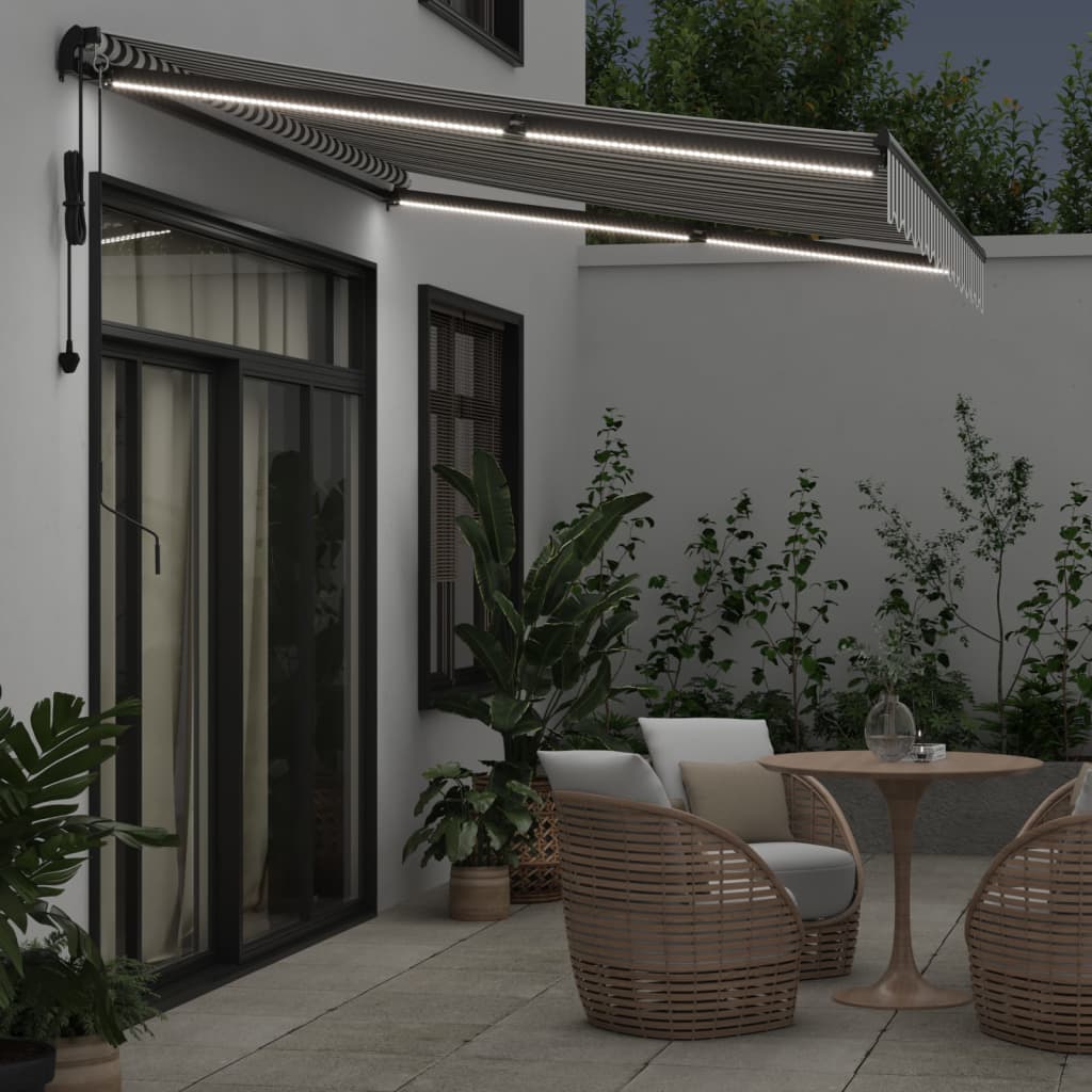 Τέντα Πτυσσόμενη Αυτόματη με LED Ανθρακί / Λευκή 350x250 εκ. - Pakobazaar