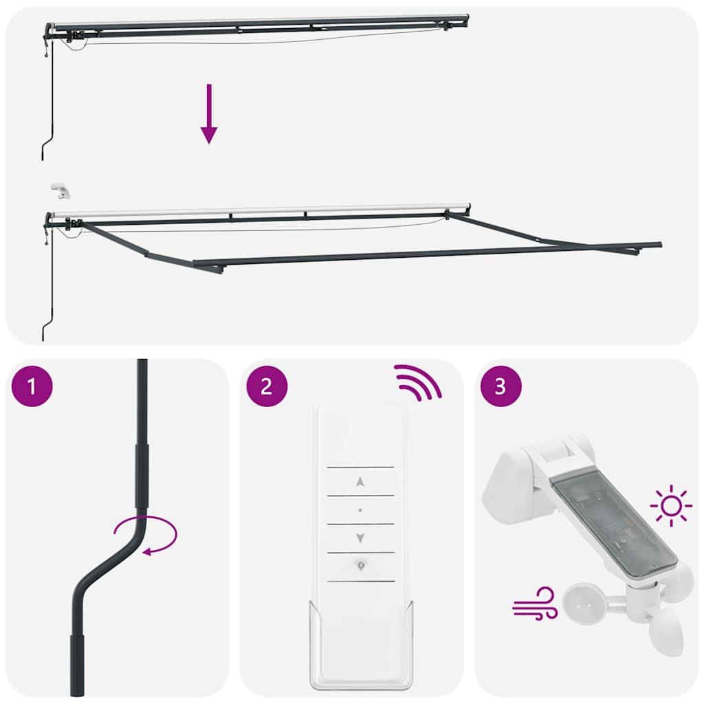 Τέντα Πτυσσόμενη Αυτόματη με LED Ανθρακί / Λευκή 400x300 εκ.