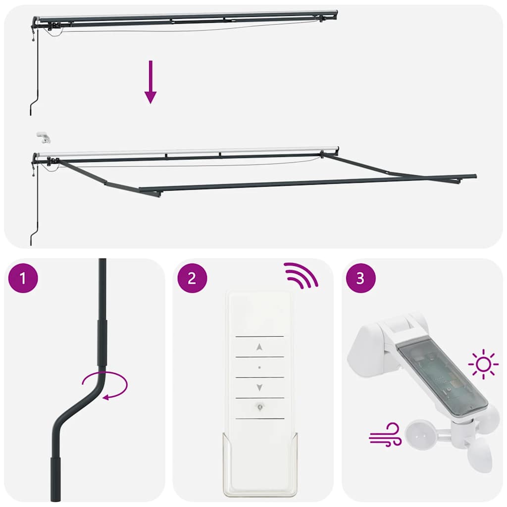 Τέντα Πτυσσόμενη Αυτόματη με LED Ανθρακί / Λευκή 500x300 εκ.