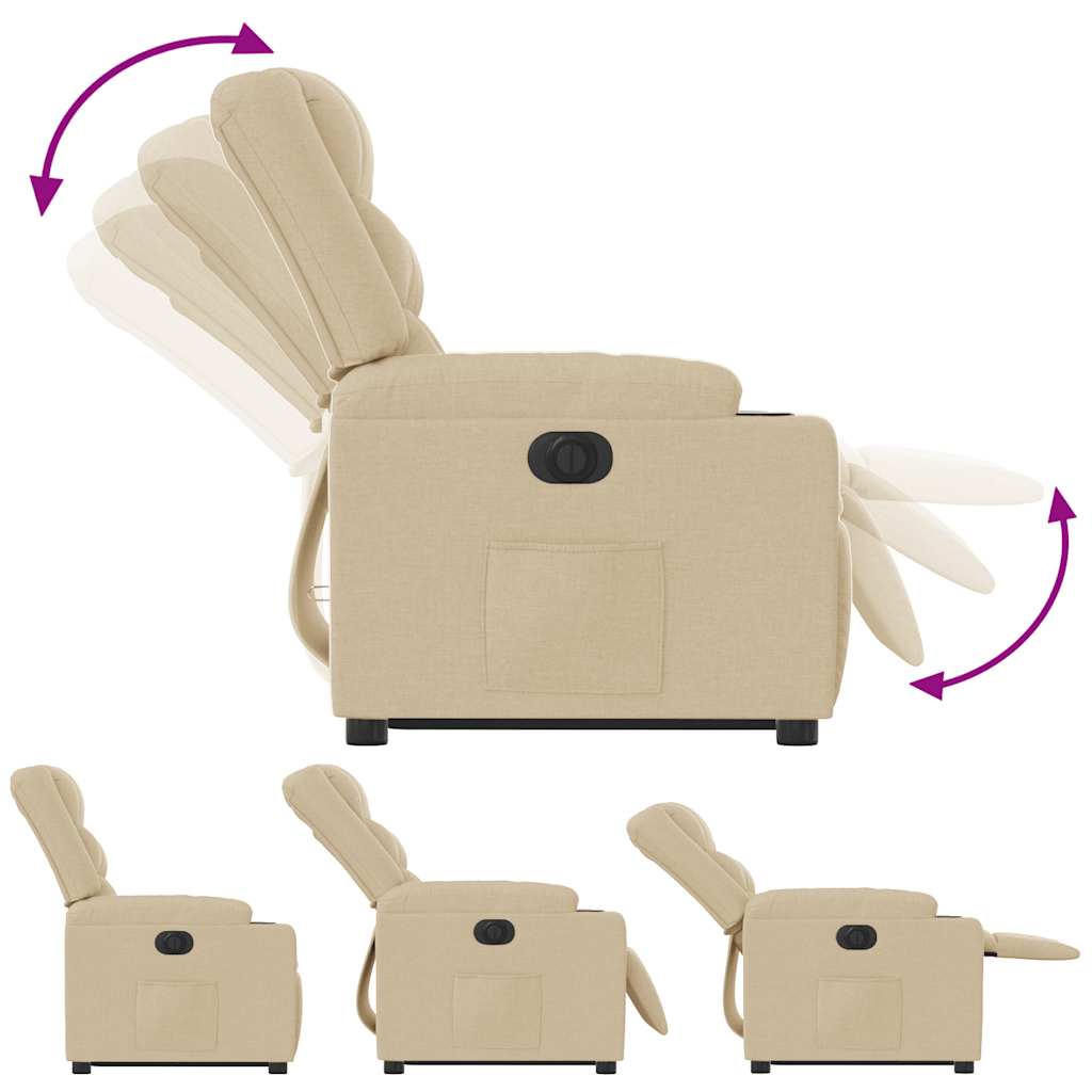 Πολυθρόνα Ηλεκ. Ανακλινόμενη με Ανύψωση Κρεμ Υφασμάτινη - Pakobazaar