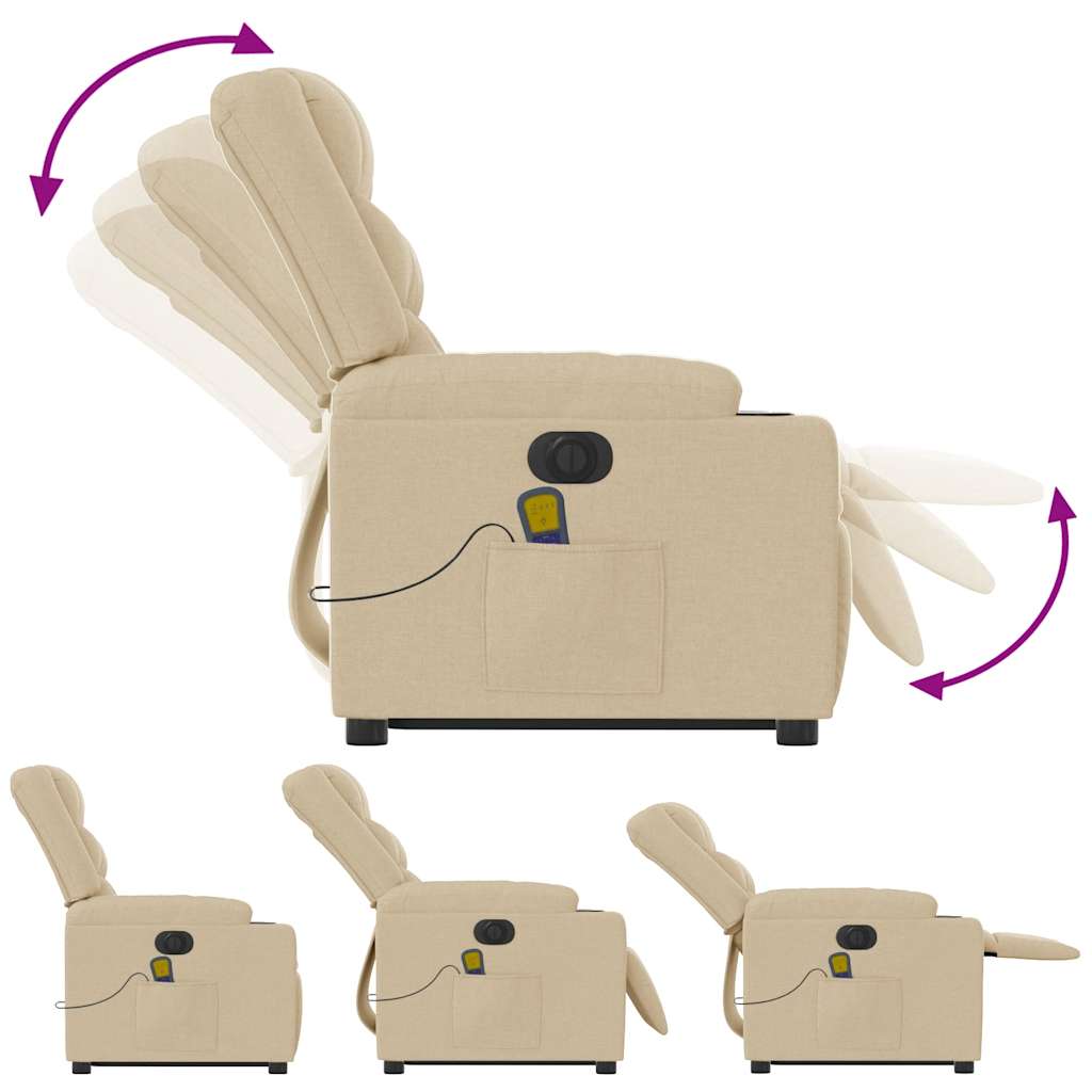 Πολυθρόνα Μασάζ Ηλεκ. Ανακλινόμενη με Ανύψωση Κρεμ Υφασμάτινη - Pakobazaar