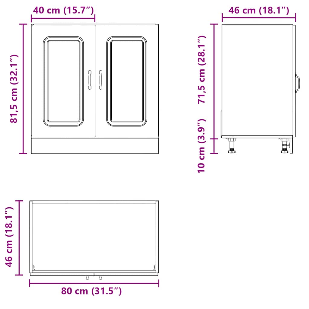 Ντουλάπι βάσης νεροχύτη Kalmar Μαύρο 80x46x81,5 εκ. Επεξ. Ξύλο - Pakobazaar
