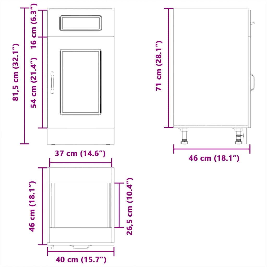ντουλάπι βάσης κουζίνας Kalmar Μαύρο από Επεξεργασμένο Ξύλο