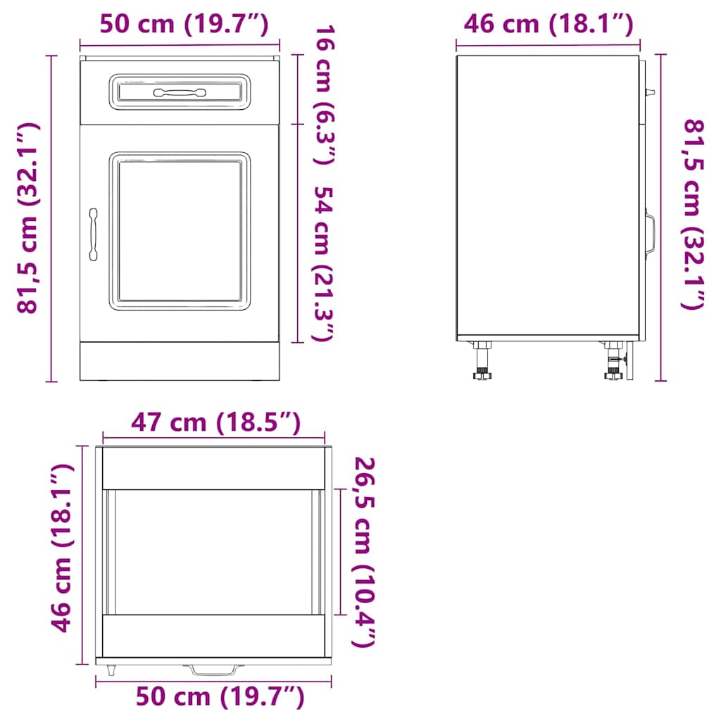 ντουλάπι βάσης κουζίνας Kalmar Καπνιστή δρυς Επεξεργασμένο Ξύλο