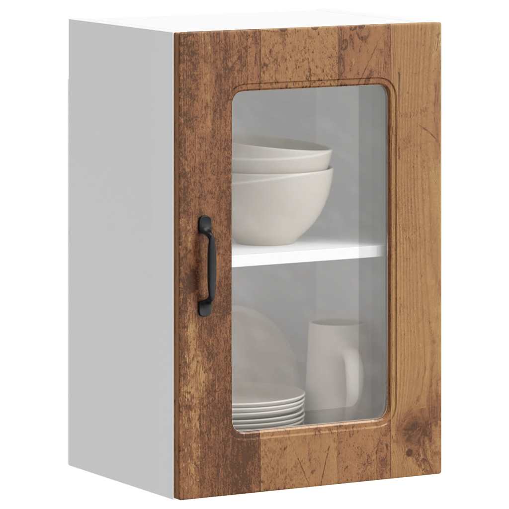 Ντουλάπι Κουζίνας με Γυάλινη Πόρτα "Kalmar" από Παλιό Ξύλο Μηχανικής Επεξεργασίας
