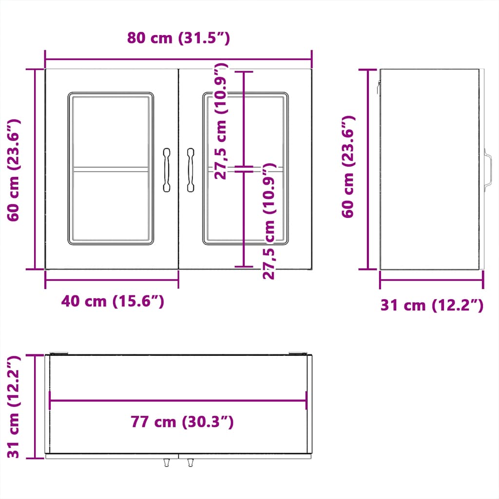 Ντουλάπι τοίχου κουζίνας με γυάλινη πόρτα "Kalmar" Παλιό ξύλο - Pakobazaar