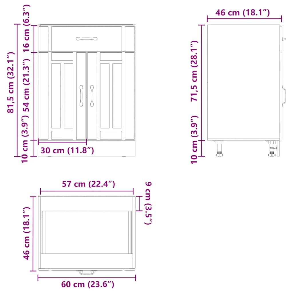 ντουλάπι βάσης κουζίνας Lucca Δρυς τεχνίτης κατασκευασμένο ξύλο