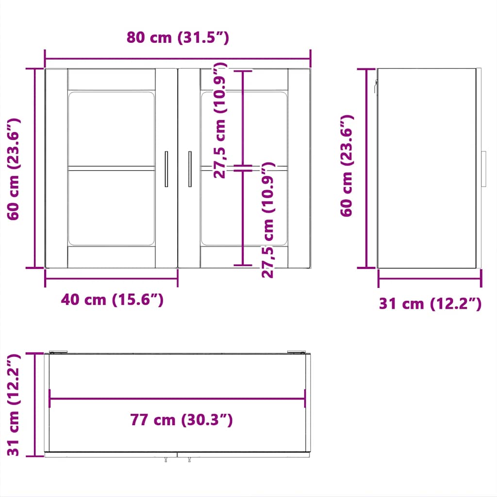 Ντουλάπι τοίχου κουζίνας με γυάλινη πόρτα Porto Καφέ δρυς