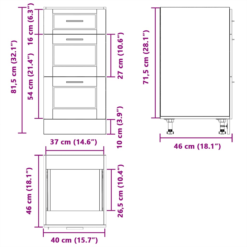 Βάση Κουζίνας "Porto" Μαύρο από Μηχανικά Επεξεργασμένο Ξύλο