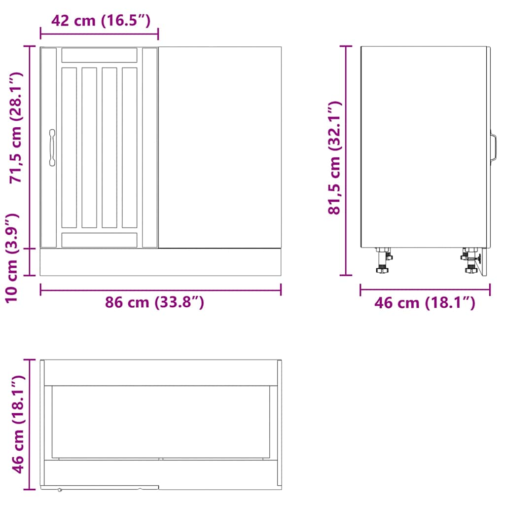 Κάτω ντουλάπι κουζίνας "Lucca" Παλιό ξύλο μηχανουργικό ξύλο