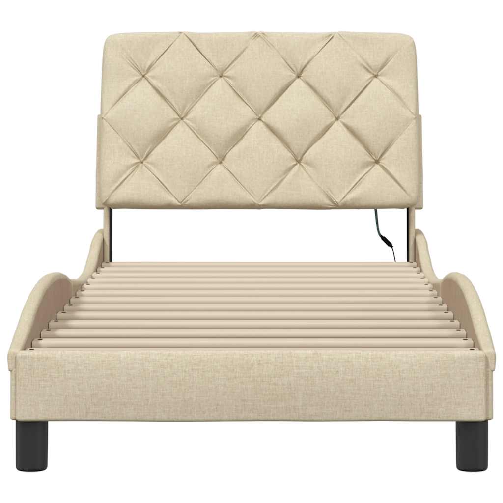 Πλαίσιο κρεβατιού με LED χωρίς στρώμα Κρέμα 80x200 cm Ύφασμα