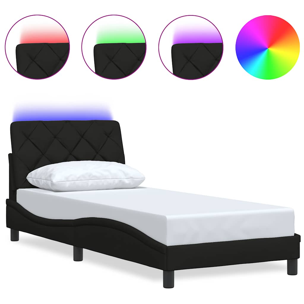 Σκελετός Κρεβατιού με LED Χωρίς Στρώμα Μαύρο 90x190 εκ.