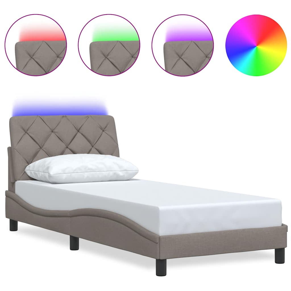 Σκελετός Κρεβατιού με LED Χωρίς Στρώμα Taupe 90x200 εκ.