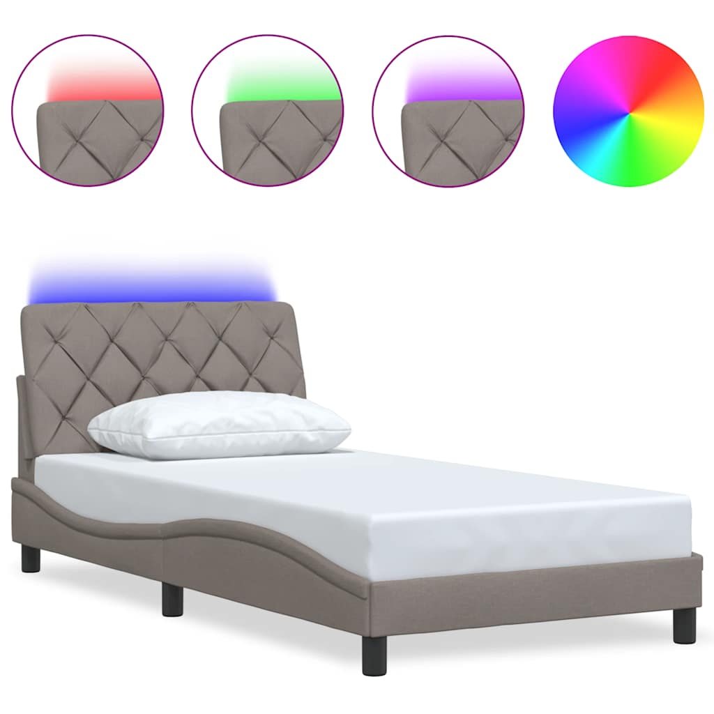 Σκελετός Κρεβατιού με LED Χωρίς Στρώμα Taupe 100 x 200 εκ. - Pakobazaar