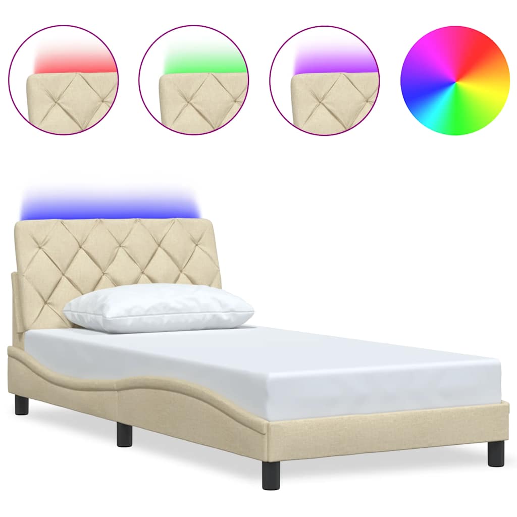 Σκελετός Κρεβατιού με LED Χωρίς Στρώμα Κρεμ 100 x 200 εκ. - Pakobazaar