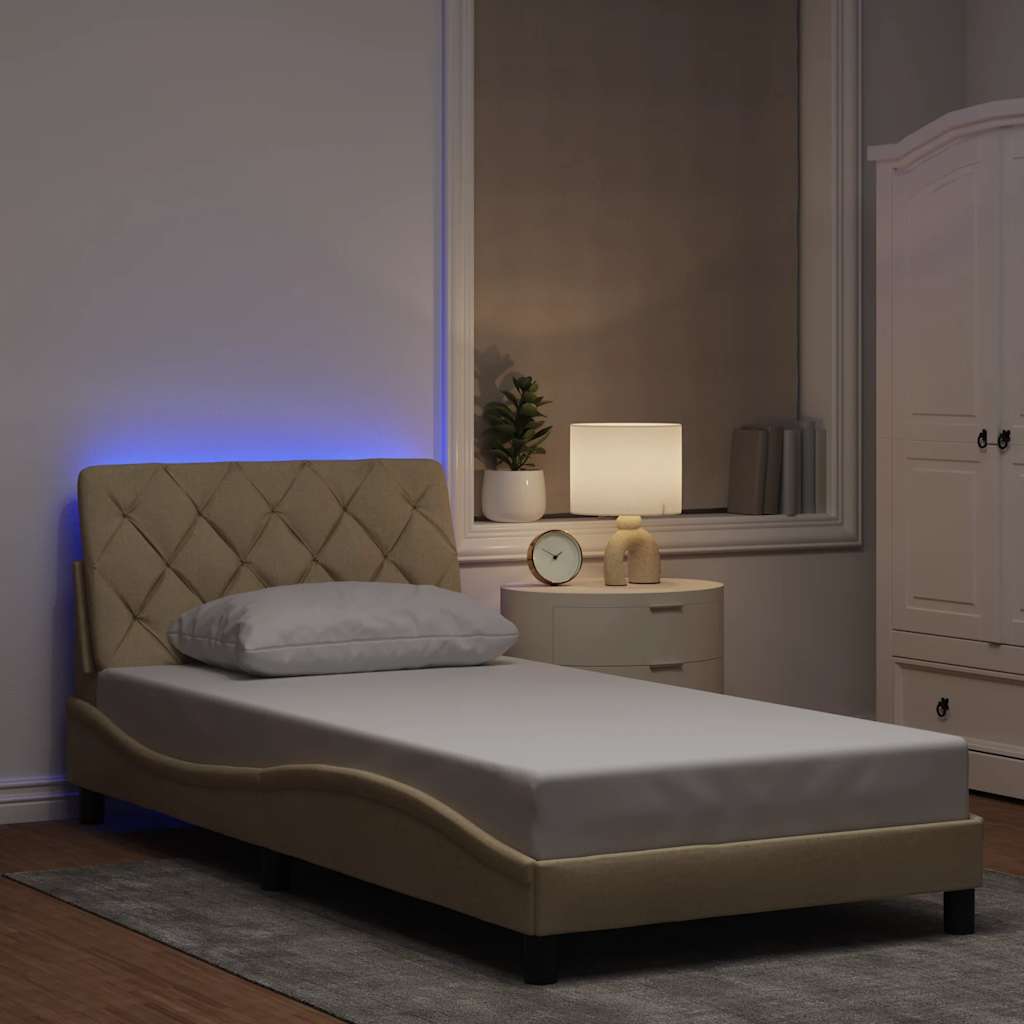 Σκελετός Κρεβατιού με LED Χωρίς Στρώμα Κρεμ 100 x 200 εκ. - Pakobazaar