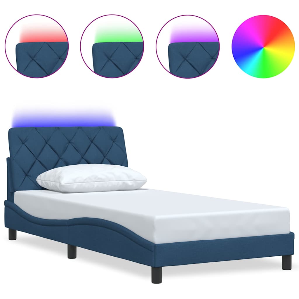 Πλαίσιο κρεβατιού με LED χωρίς στρώμα Μπλε 100x200 cm Ύφασμα