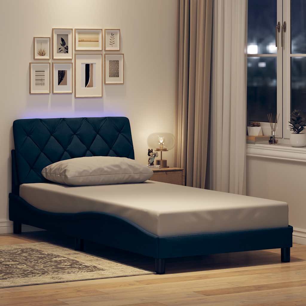 Πλαίσιο κρεβατιού με LED χωρίς στρώμα Μπλε 100x200 cm Ύφασμα
