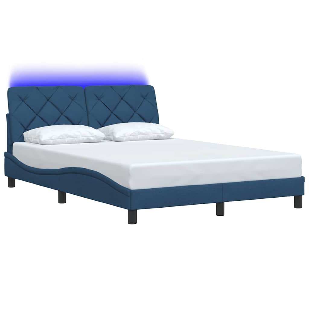 Πλαίσιο κρεβατιού με LED χωρίς στρώμα Μπλε 120x200 cm Ύφασμα