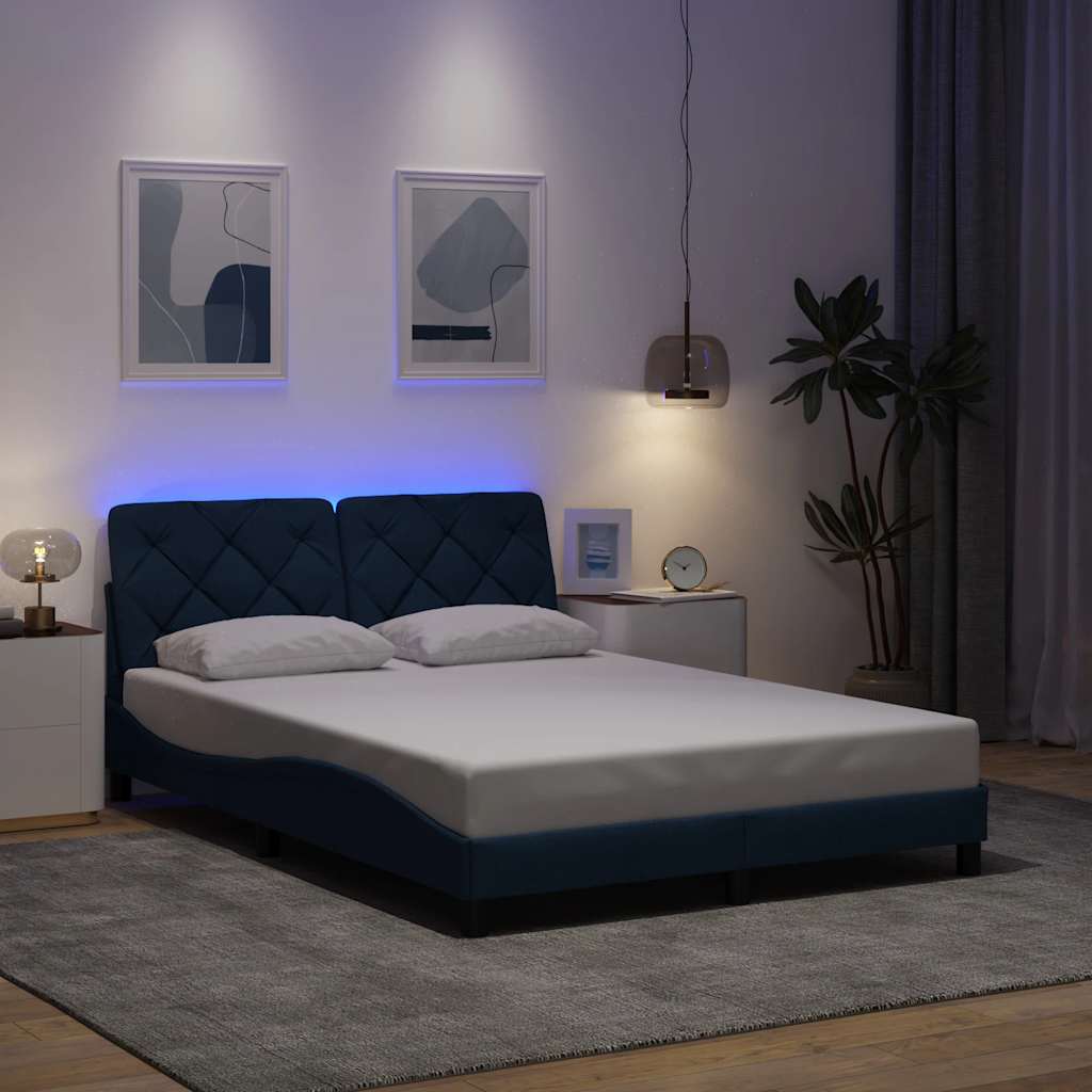 Πλαίσιο κρεβατιού με LED χωρίς στρώμα Μπλε 120x200 cm Ύφασμα