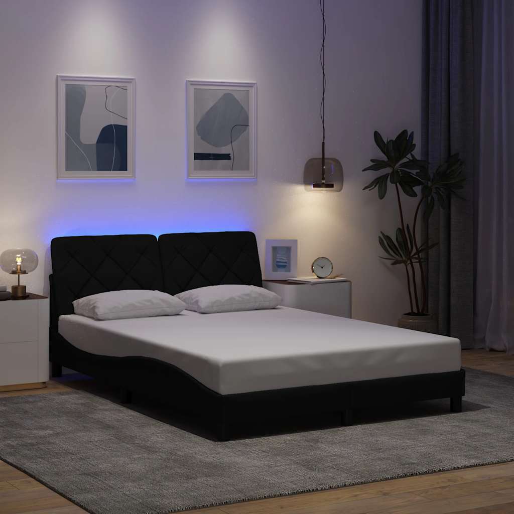 Σκελετός Κρεβατιού με LED Χωρίς Στρώμα Μαύρο 140x190 εκ.