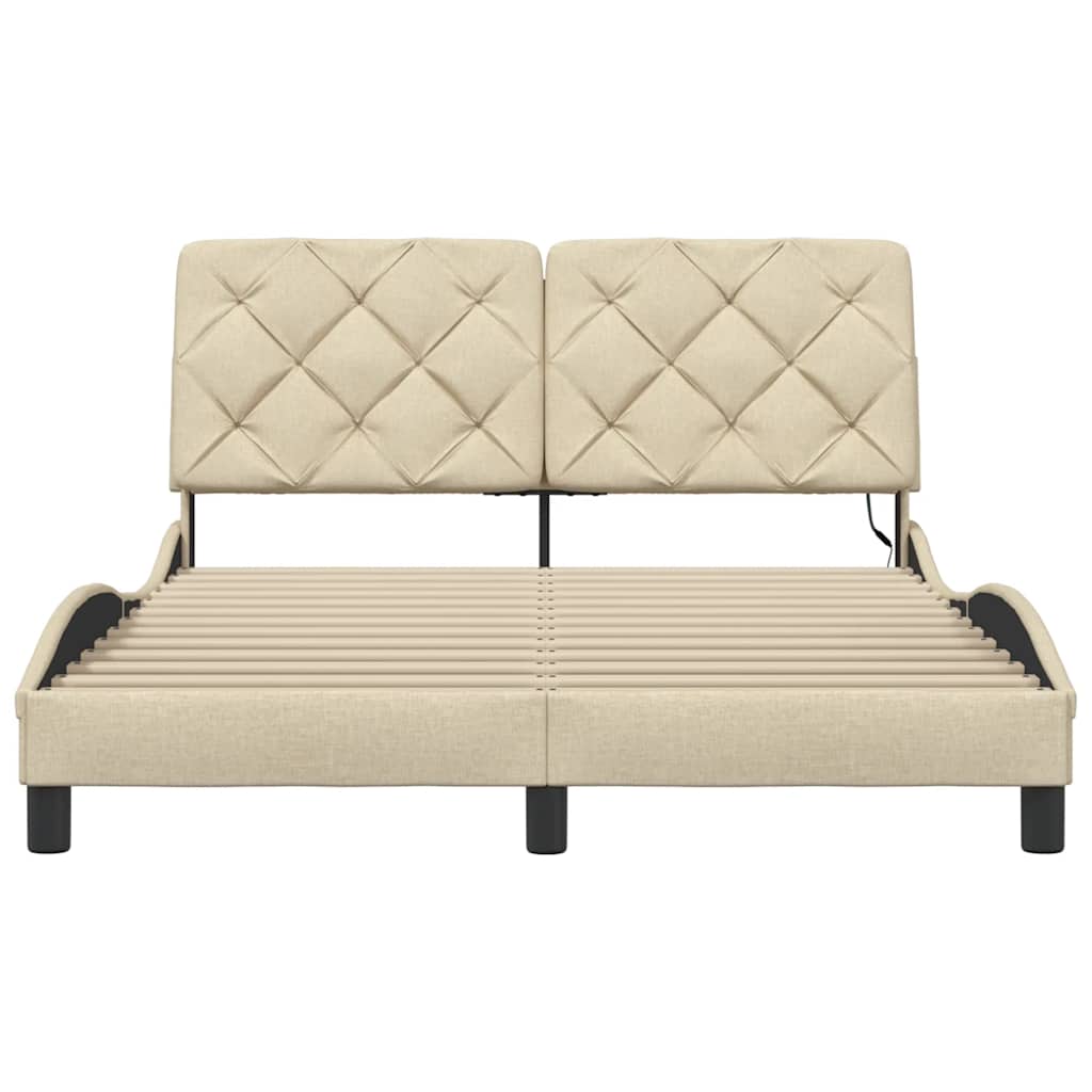 Πλαίσιο κρεβατιού με LED χωρίς στρώμα Κρέμα 140x190 cm Ύφασμα - Pakobazaar