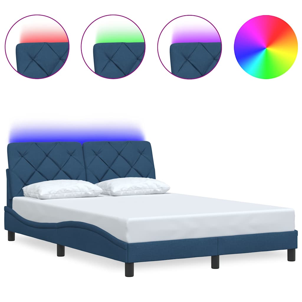 Πλαίσιο κρεβατιού με LED χωρίς στρώμα Μπλε 140x190 cm Ύφασμα - Pakobazaar