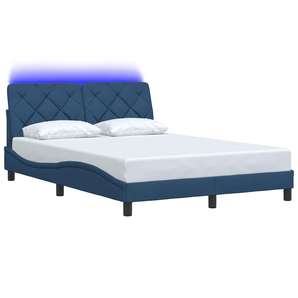 Πλαίσιο κρεβατιού με LED χωρίς στρώμα Μπλε 140x190 cm Ύφασμα - Pakobazaar
