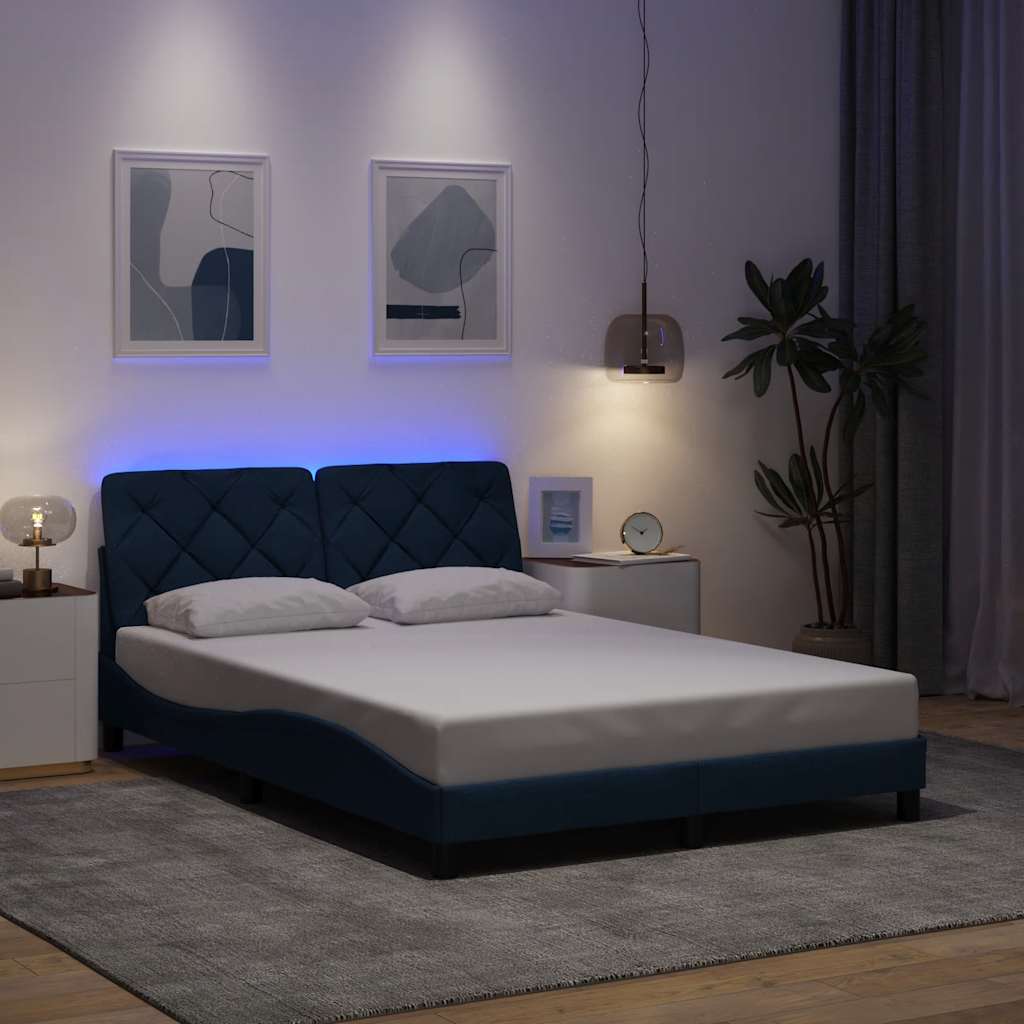 Πλαίσιο κρεβατιού με LED χωρίς στρώμα Μπλε 140x190 cm Ύφασμα - Pakobazaar