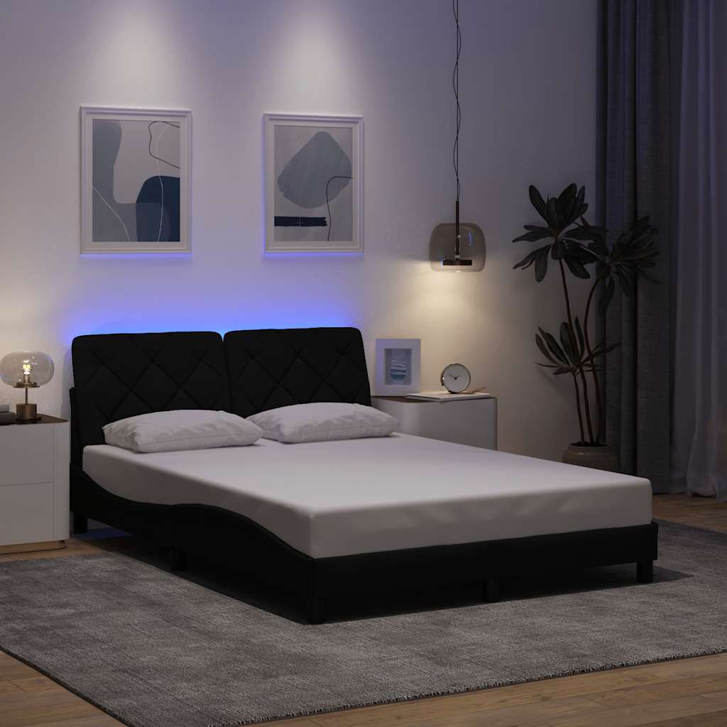 Σκελετός Κρεβατιού με LED Χωρίς Στρώμα Μαύρο 140x200 εκ. - Pakobazaar
