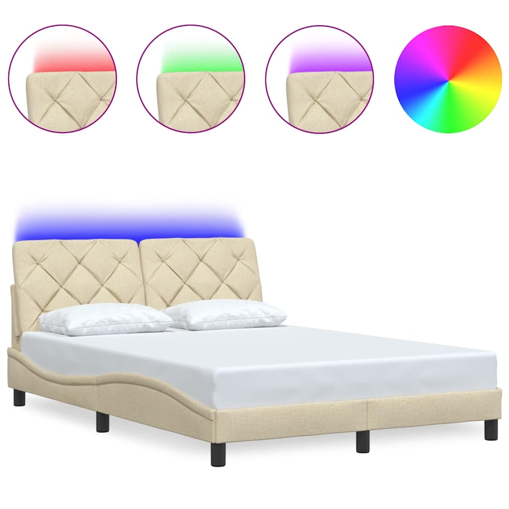 Σκελετός Κρεβατιού με LED Χωρίς Στρώμα Κρεμ 140x200 εκ.