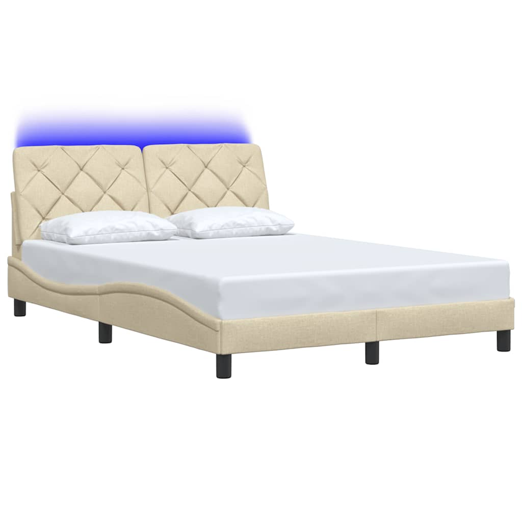 Σκελετός Κρεβατιού με LED Χωρίς Στρώμα Κρεμ 140x200 εκ.