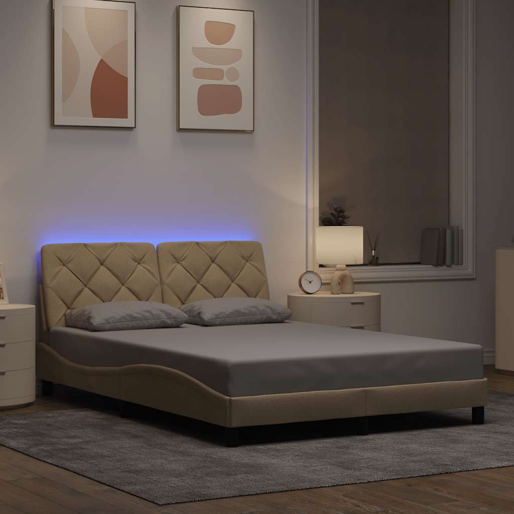 Σκελετός Κρεβατιού με LED Χωρίς Στρώμα Κρεμ 140x200 εκ.