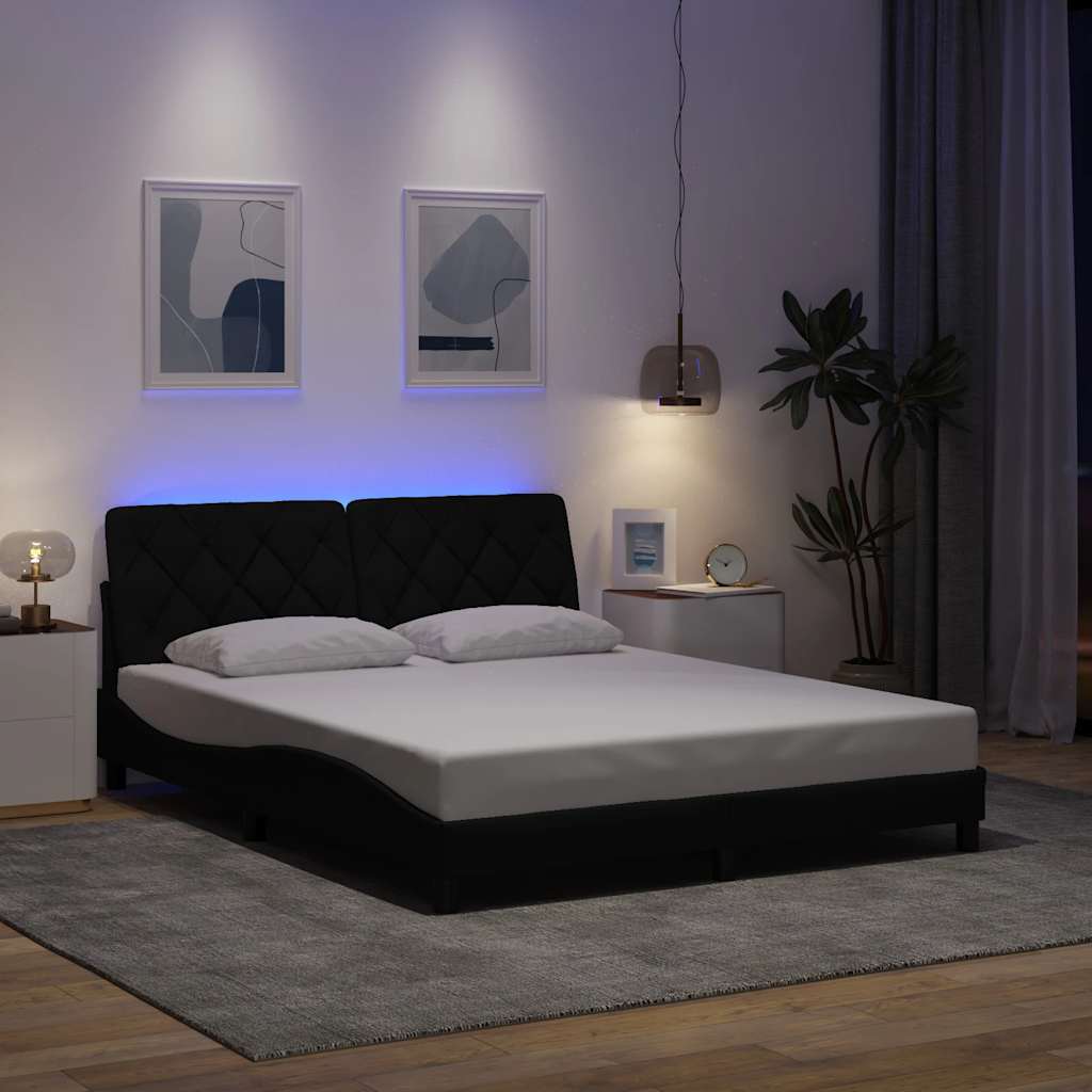 Σκελετός Κρεβατιού με LED Χωρίς Στρώμα Μαύρο 160x200 εκ.