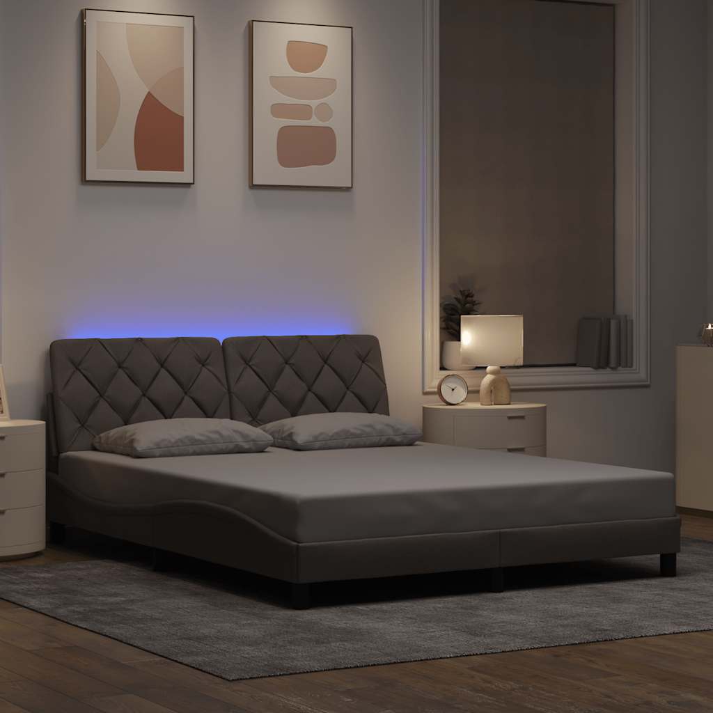 Πλαίσιο κρεβατιού με LED χωρίς στρώμα Taupe 160x200 cm Ύφασμα - Pakobazaar