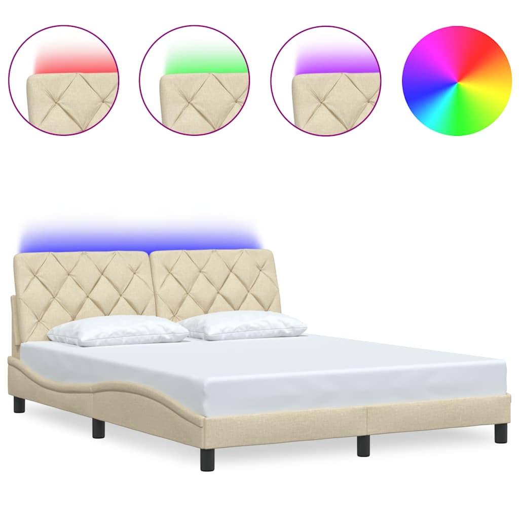Πλαίσιο κρεβατιού με LED χωρίς στρώμα Κρέμα 160x200 cm Ύφασμα
