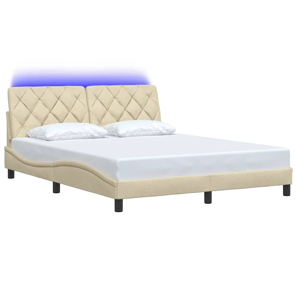 Πλαίσιο κρεβατιού με LED χωρίς στρώμα Κρέμα 160x200 cm Ύφασμα