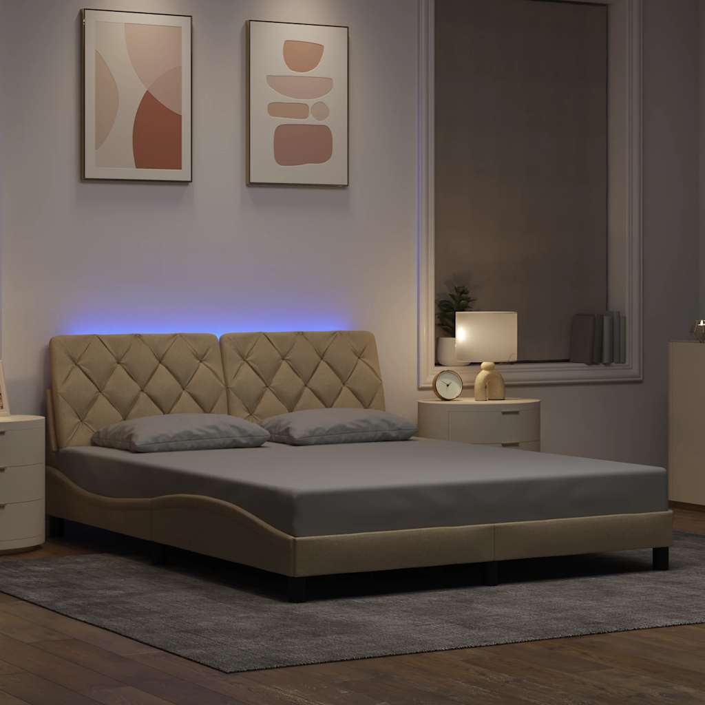 Πλαίσιο κρεβατιού με LED χωρίς στρώμα Κρέμα 160x200 cm Ύφασμα