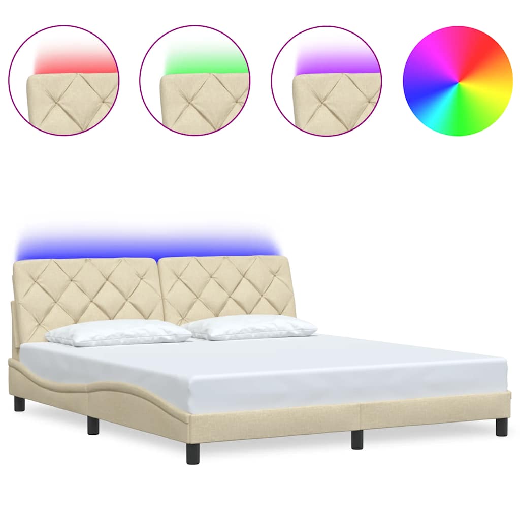 Πλαίσιο κρεβατιού με LED χωρίς στρώμα Κρέμα 180x200 cm Ύφασμα