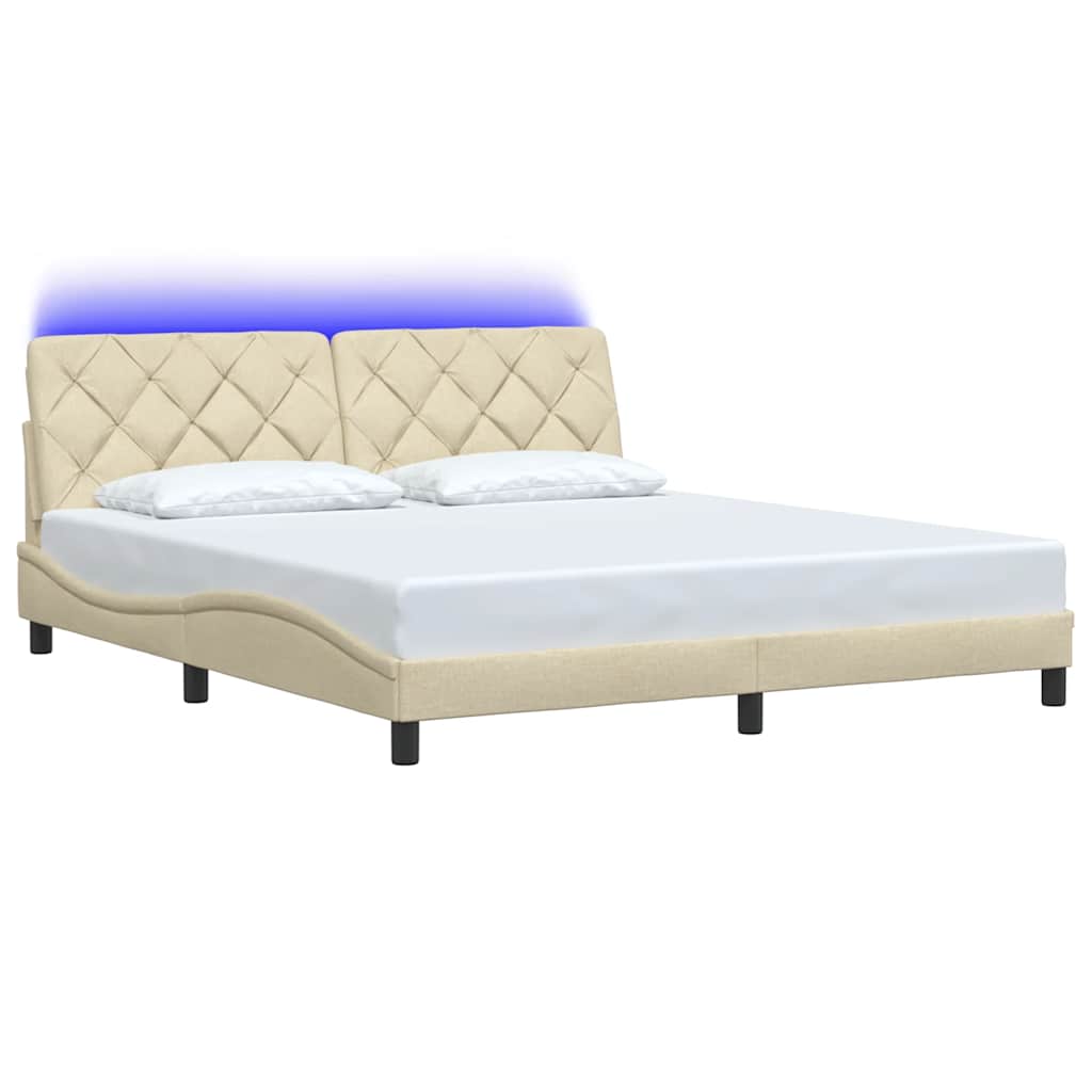 Πλαίσιο κρεβατιού με LED χωρίς στρώμα Κρέμα 180x200 cm Ύφασμα - Pakobazaar