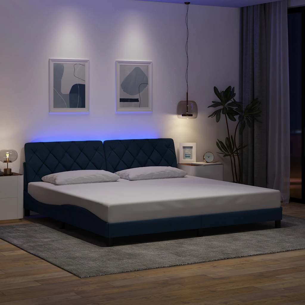 Σκελετός Κρεβατιού με LED Χωρίς Στρώμα Μπλε 200x200 εκ. - Pakobazaar