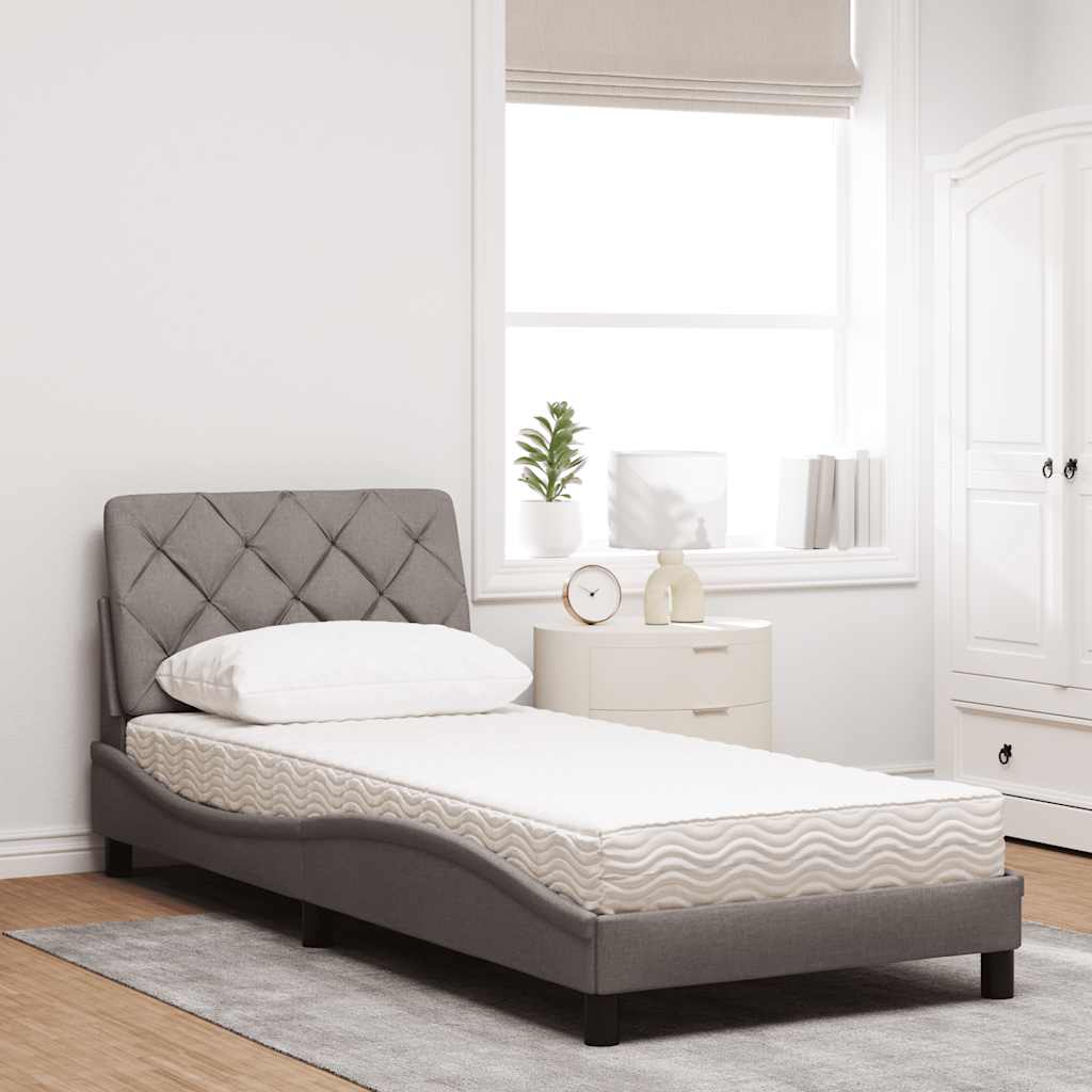 Κρεβάτι με Στρώμα Taupe 90x200 εκ. Υφασμάτινο