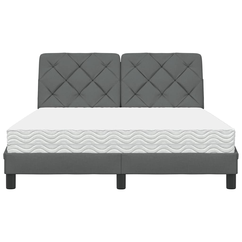 Κρεβάτι με Στρώμα Σκούρο Γκρι 140x190 εκ. Υφασμάτινο - Pakobazaar