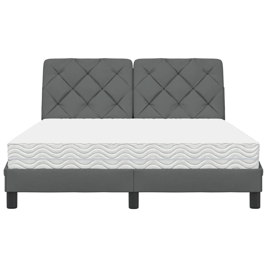 Κρεβάτι με Στρώμα Σκούρο Γκρι 140x200 εκ Υφασμάτινο