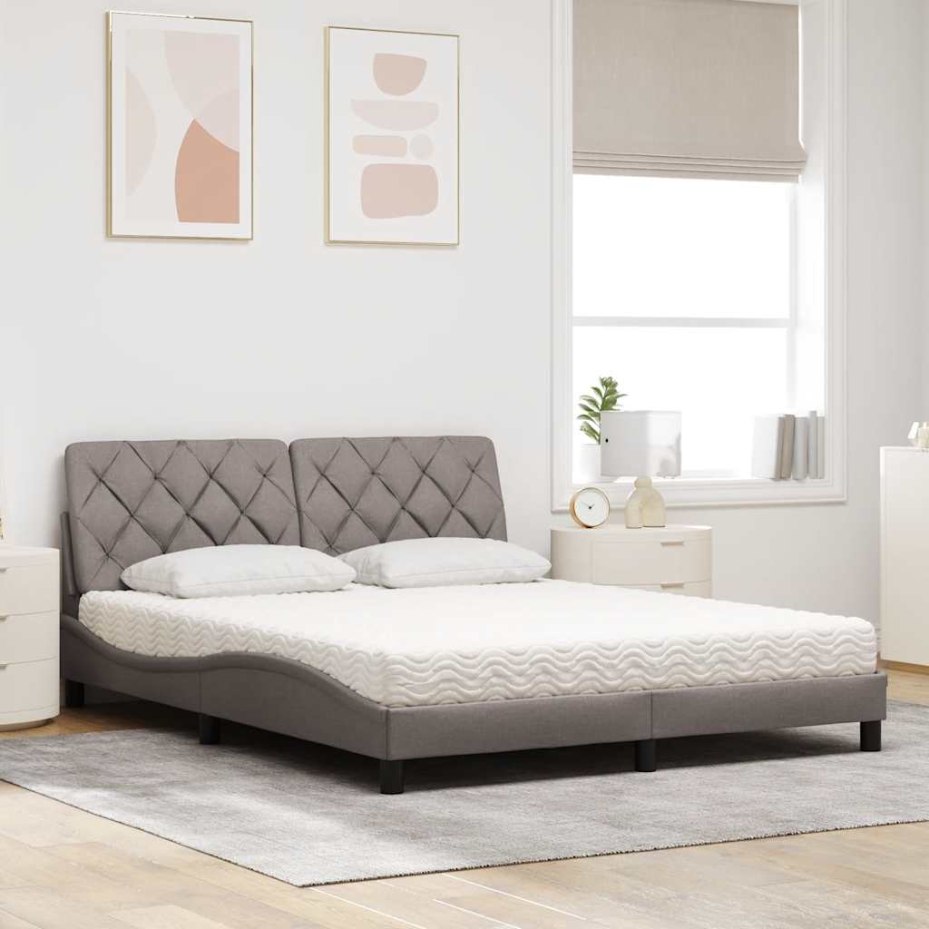 Κρεβάτι με Στρώμα Taupe 160x200 εκ. Υφασμάτινο - Pakobazaar