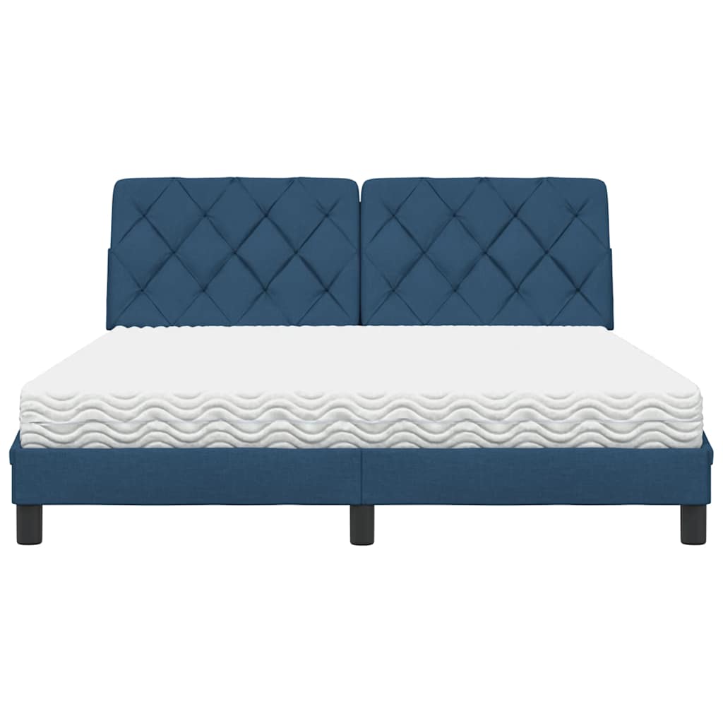 Κρεβάτι με Στρώμα Μπλε 160x200 εκ. Υφασμάτινο