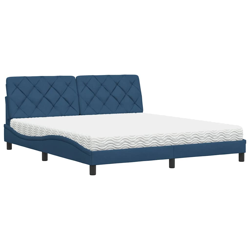 Κρεβάτι με Στρώμα Μπλε 180x200 εκ. Υφασμάτινο