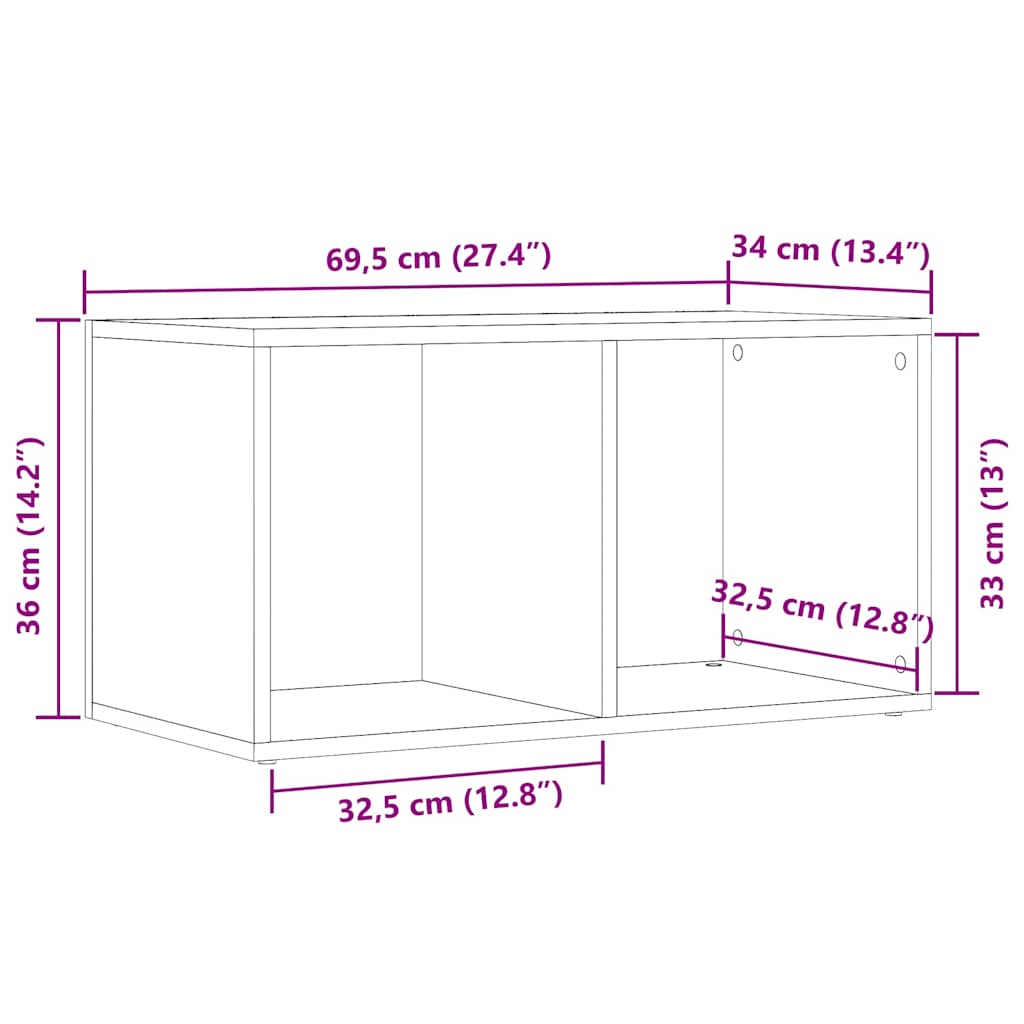 LP Κουτί Αποθήκευσης Όψη Παλαιού Ξύλου 69,5x34x36 εκ. Επεξ.Ξύλο - Pakobazaar