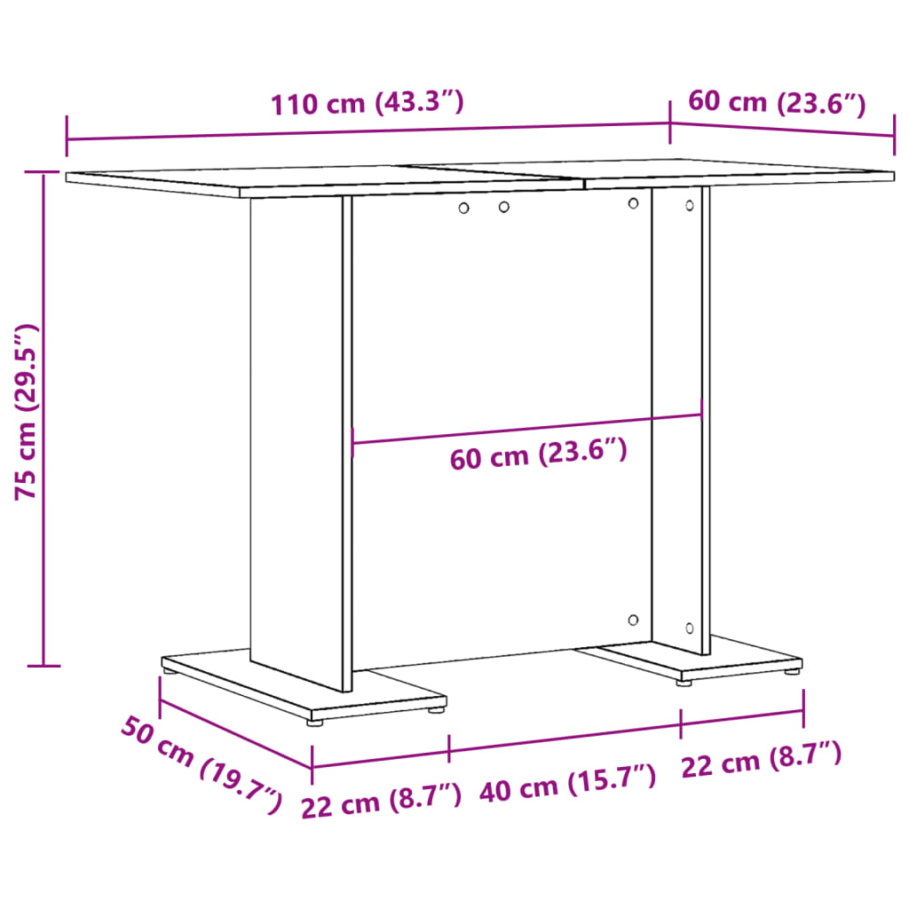 Τραπεζαρία Όψη Παλαιού Ξύλου 110x60x75 εκ. Επεξεργασμένο Ξύλο - Pakobazaar