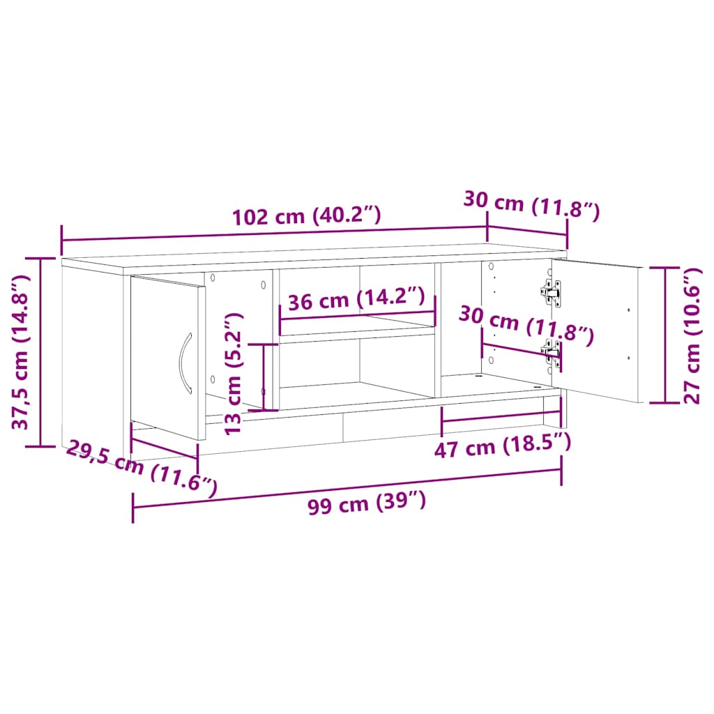Έπιπλο Τηλεόρασης Όψη Παλαιού Ξύλου 102x30x37,5 εκ. Επεξ. Ξύλο - Pakobazaar
